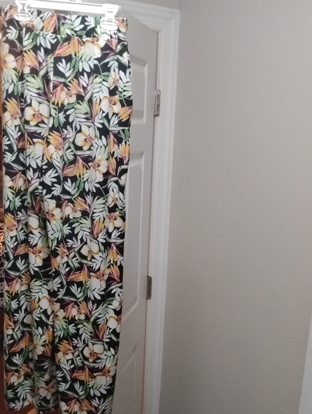 Joan Vass Black Floral Maxi Pant with Green & Yellow Accents